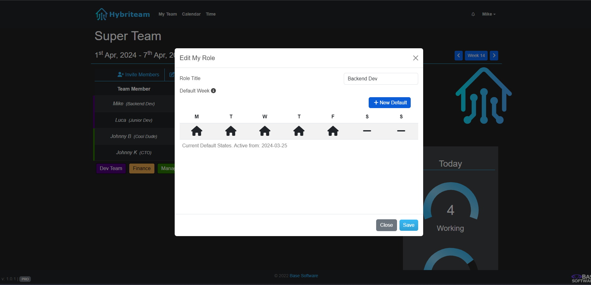 Set your days and role